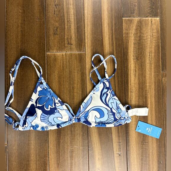 NWT Cupshe Trippy Blossoms Floral Swirl Bikini Top size M Thin Straps Blue Art - Picture 4 of 8